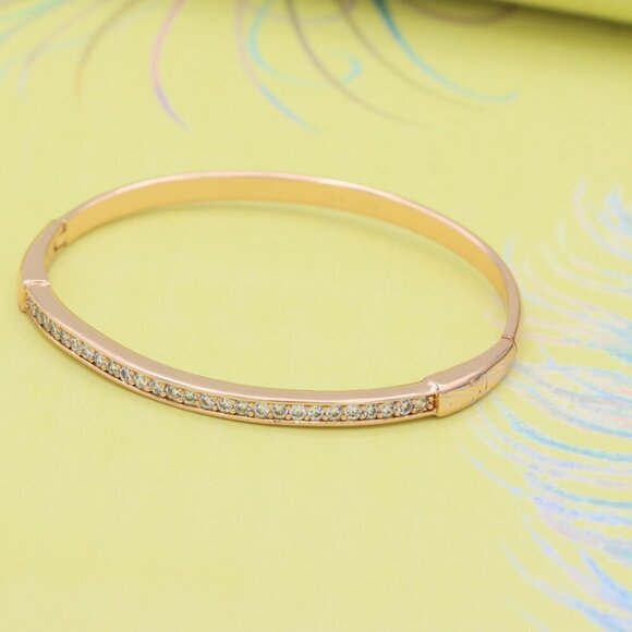 Elegant Rose Gold Bangle with Sparkling Stone Line Detailing, XPBL0441 - Picture 6 of 12